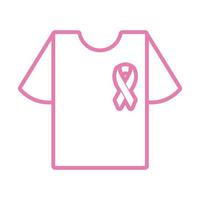 camisa com fita rosa ícone de estilo de linha de câncer de mama vetor