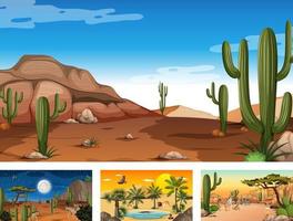 diferentes cenas da floresta do deserto com animais e plantas vetor