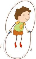 um doodle criança pulando corda personagem de desenho animado isolado vetor