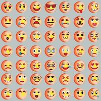 conjunto do emoticons. conjunto do emoji. sorrir ícones, engraçado desenho animado amarelo emoji e emoções ícone coleção. humor e facial emoção ícones. choro, sorriso, rindo, alegre, triste, Bravo e feliz rostos, vetor