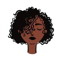 jovem mulher afro com cabelo comprido estilo plano vetor