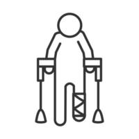 pessoa com muletas e elenco de perna design de ícone linear do dia mundial da deficiência vetor