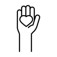 mão mostrando design de ícone de linha de dia dos direitos humanos de coração vetor