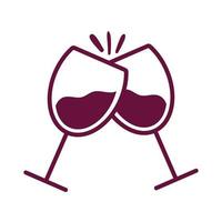 ícone de estilo de linha de taças de vinho brindando vetor