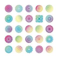 pacote de vinte e cinco ícones coloridos de mandalas vetor