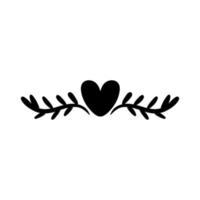 moldura elegante com folhas e ícone de estilo de silhueta de decoração de coração vetor
