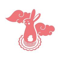 Cartão do festival de meados do outono com ícone de estilo de linha de coelho no selo vetor