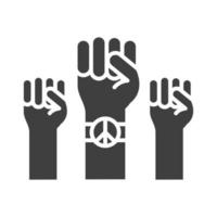 levantaram as mãos com o design do ícone da silhueta do símbolo da paz e dos direitos humanos vetor