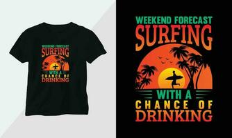 verão surfar camiseta Projeto conceito. todos desenhos estão colorida e criada usando prancha de surfe, praia, verão, mar, etc vetor