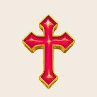 dourado católico Cruz com vermelho vetor