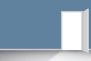 ilustração vetorial de porta branca aberta em uma parede azul vetor