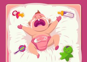 Bebê chorando na cama vetor