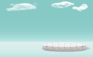 pedestal de pedra 3d realista em fundo nebuloso. exibição de pódio vazio na moda para apresentação de produtos cosméticos, revista de moda. copiar ilustração vetorial de espaço vetor