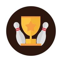 pinos de boliche e troféu de ouro jogo competição esporte bloco ícone plano design vetor