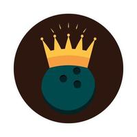 bola preta de boliche com design de ícone plano de bloco de esporte recreativo prêmio de coroa vetor