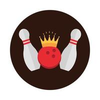 boliche bola de boliche com desenho de ícone plano de bloco de esporte recreativo jogo de coroa vetor