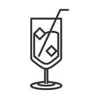 coquetel ícone copo de vidro cubos de gelo e canudo bebida licor álcool refrescante design de linha vetor