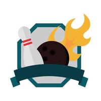 boliche queimando bola e pino emblema jogo esporte design plano ícone vetor