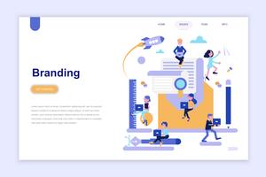 Modelo de página de destino de branding e publicidade conceito moderno design plano. Aprendizagem e conceito de pessoas. Ilustração em vetor plana conceitual para a página da web, site e site móvel.