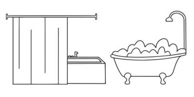 fofa mão desenhado água banho. torneira, banho, banho cortina. rabisco vetor ilustração para casa interior. isolado em branco fundo.