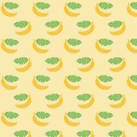 desatado padronizar com verde banana folhas e amarelo frutas em amarelo fundo. vetor ilustração