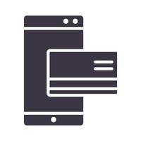 smartphone banco cartão pagamento dispositivo tecnologia silhueta ícone design vetor