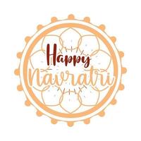 feliz navratri celebração indiana decoração floral lettering ícone de estilo plano festival vetor