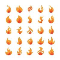 conjunto de ícones de design plano de chama de fogo queimando brilho quente