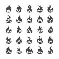 conjunto de ícones de design plano de chama de fogo queimando brilho quente vetor