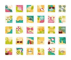 Olá conjunto de ícones de banner de viagens de verão e temporada de férias vetor