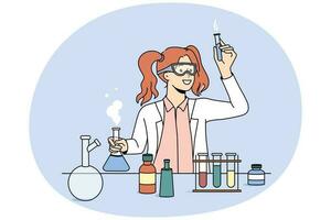 fêmea cientista Faz experimentos dentro laboratório vetor