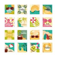 Olá conjunto de ícones de banner de viagens de verão e temporada de férias vetor