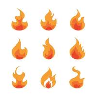 conjunto de ícones de design plano de chama de fogo queimando brilho quente