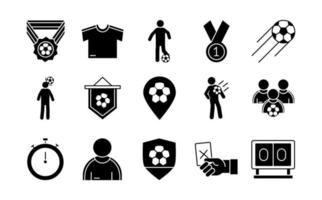 jogo de futebol troféu liga esportes recreativos torneio silhueta estilo conjunto de ícones vetor
