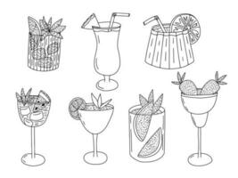 vetor alcoólico coquetel óculos esboços definir. mão desenhado diferente tropical bebidas esboços conjunto