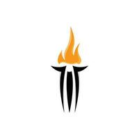 logotipo da tocha, design de fogo, logotipo da carta, ícone da marca do produto vetor