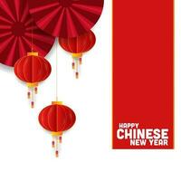 ilustração do chinês Novo ano com suspensão lanterna e chinês rolagem. vetor