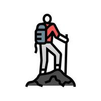 alpinista em a topo aventura cor ícone vetor ilustração