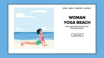 menina mulher ioga de praia vetor