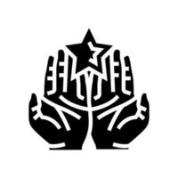 dois mãos segurando Estrela glifo ícone vetor ilustração