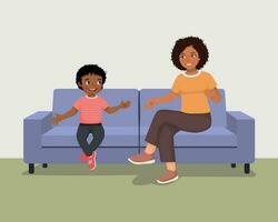 jovem africano mãe falando para dela filho sentado em sofá dando aconselha encorajamento e Apoio, suporte vetor