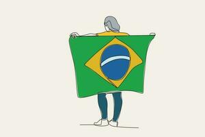 cor ilustração do uma homem segurando uma brasileiro bandeira vetor