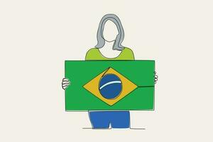 cor ilustração do uma mulher segurando a brasileiro bandeira vetor