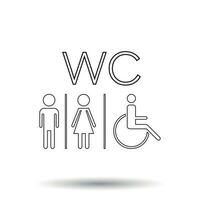 Banheiro, banheiro linha vetor ícone . homens e mulheres placa para Sanitário em branco fundo.