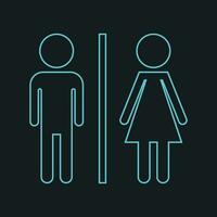 Banheiro, banheiro néon vetor ícone . homens e mulheres placa para Sanitário em Preto fundo.