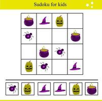 sudoku para crianças com bruxa elementos. educacional jogos para crianças. dia das Bruxas vetor ilustração