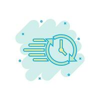 ícone de contagem regressiva do relógio em estilo cômico. pictograma de ilustração de desenho vetorial de cronômetro de tempo. efeito de respingo de conceito de negócio de relógio. vetor