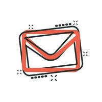 ícone de envelope de correio em estilo cômico. receber e-mail carta spam pictograma de ilustração vetorial dos desenhos animados. efeito de respingo de conceito de negócio de comunicação de correio. vetor
