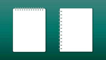 realista modelo bloco de anotações com espiral. em branco cobrir Projeto. escola o negócio diário. escritório papelaria caderno em verde fundo vetor