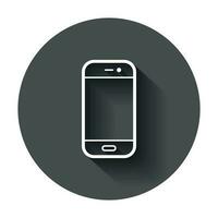 Smartphone ícone dentro plano estilo. telefone aparelho portátil vetor ilustração com grandes sombra. Smartphone o negócio conceito.